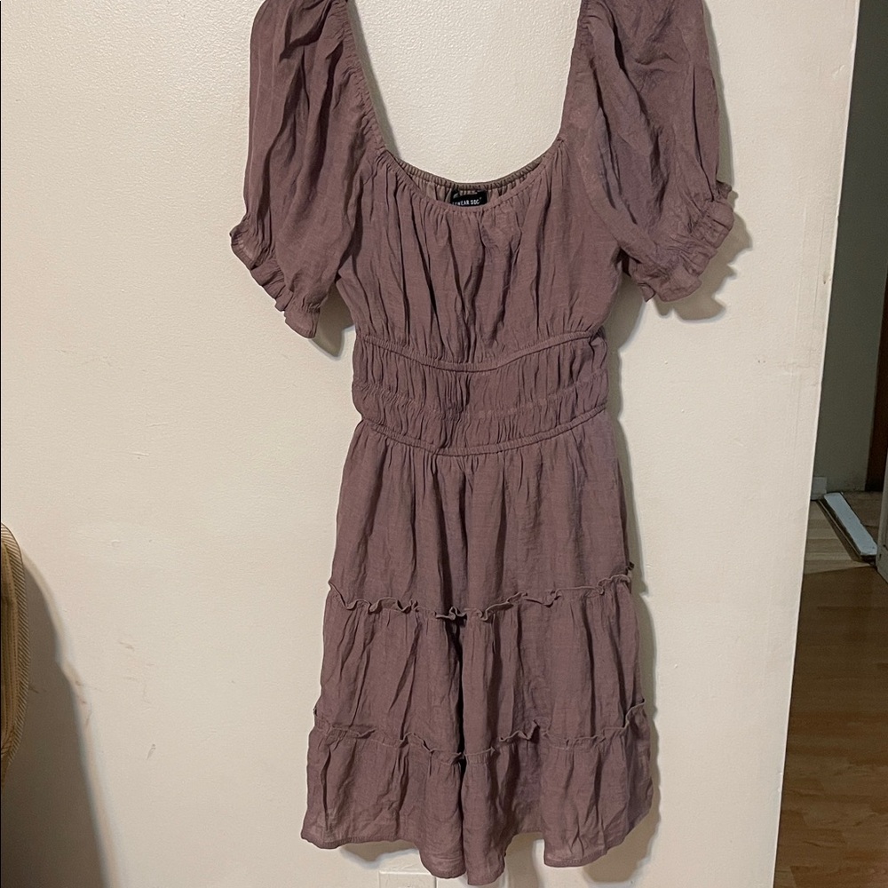 Elegant Mauve Puff Sleeve Dress